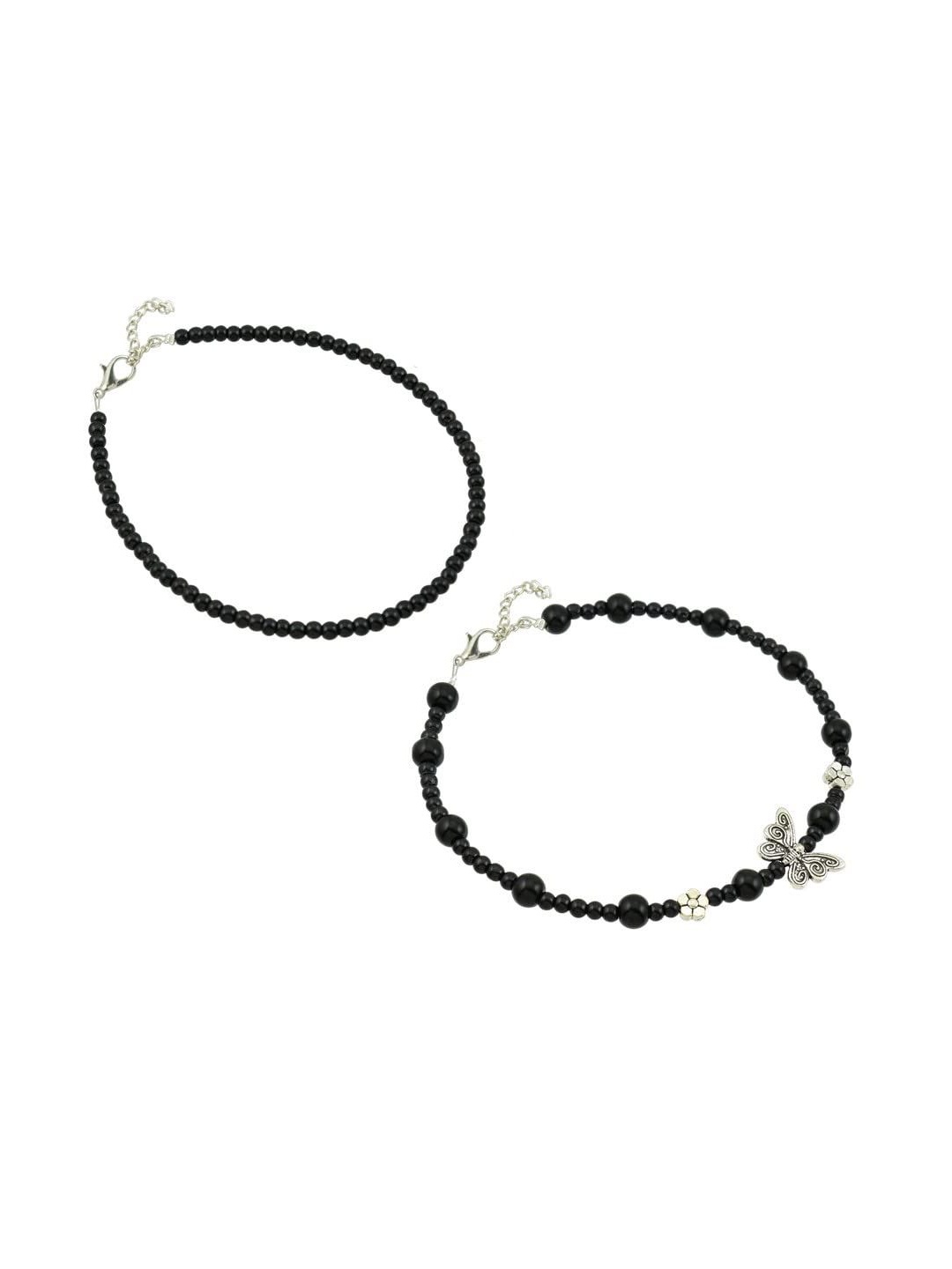 

HIGH TRENDZ Pack Of 2 Single Leg Beads Anklet, Black