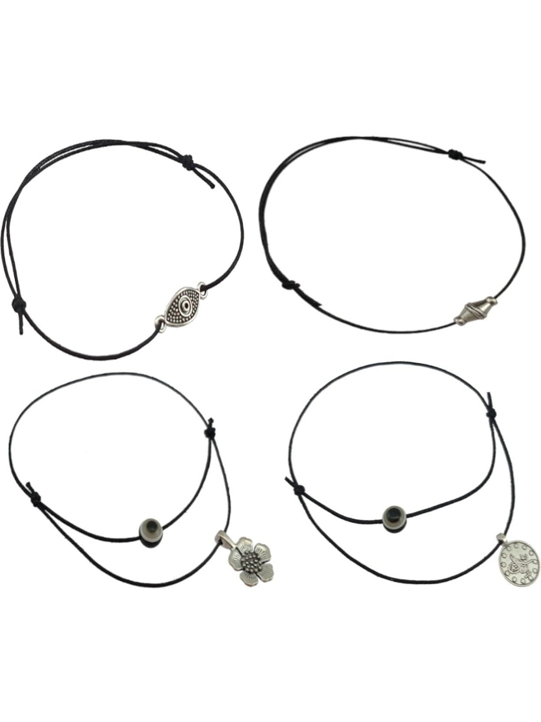 

HIGH TRENDZ Set of 4 Thread Anklet, Black
