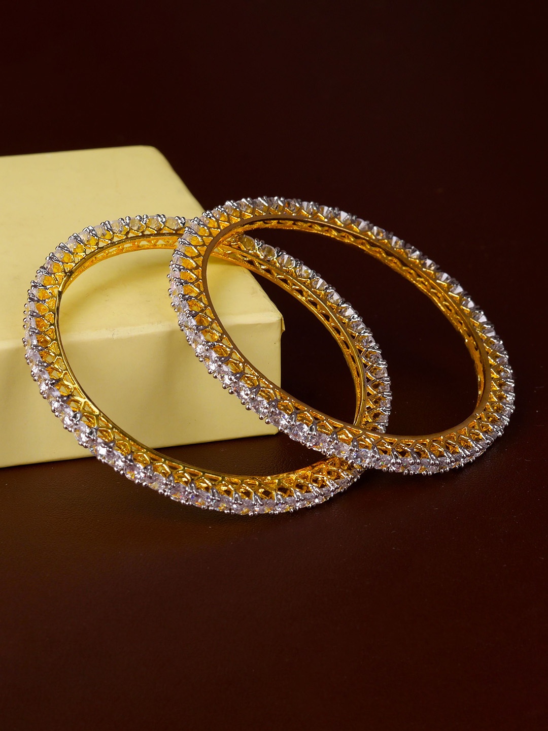 

Zevarly Set Of 2 Gold-Plated CZ Studded Bangles