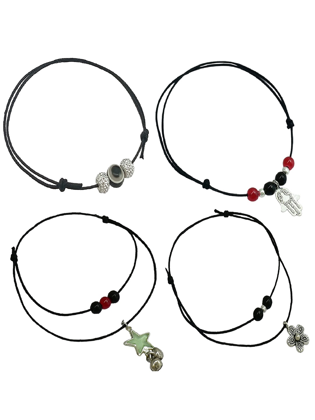 

HIGH TRENDZ Set of 4 Thread Anklet, Black