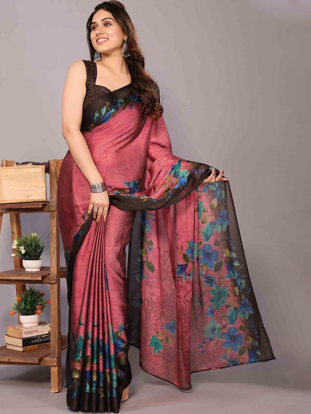 

KALINI Floral Poly Chiffon Saree, Pink