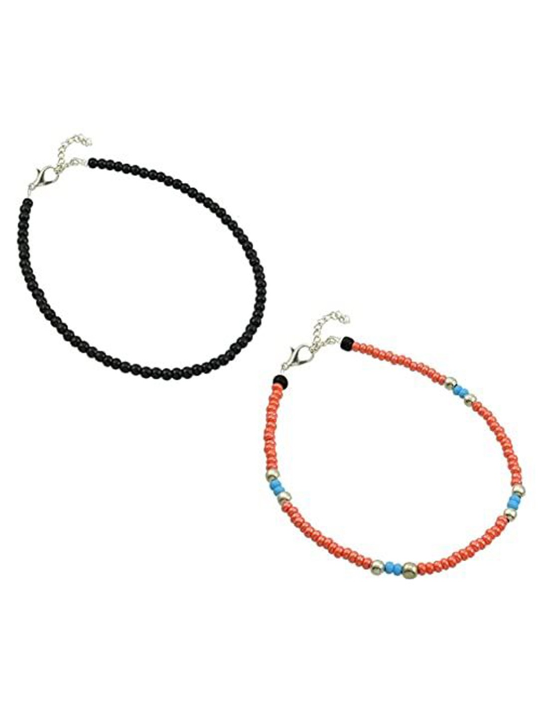 

HIGH TRENDZ Set Of 2 Single Leg Beaded Anklet, Black