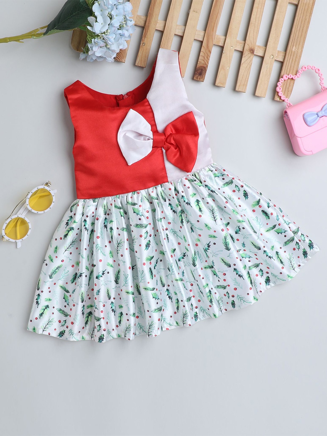 

MANY FROCKS & Print Satin Fit & Flare Dress, Red