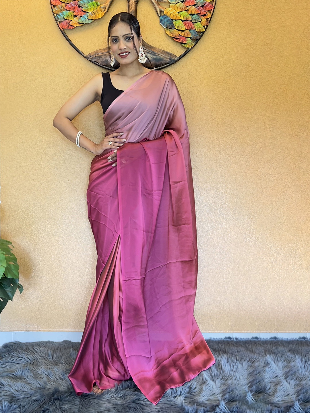 

KAYOMMI Ombre Pure Chiffon Ready to Wear Saree, Pink