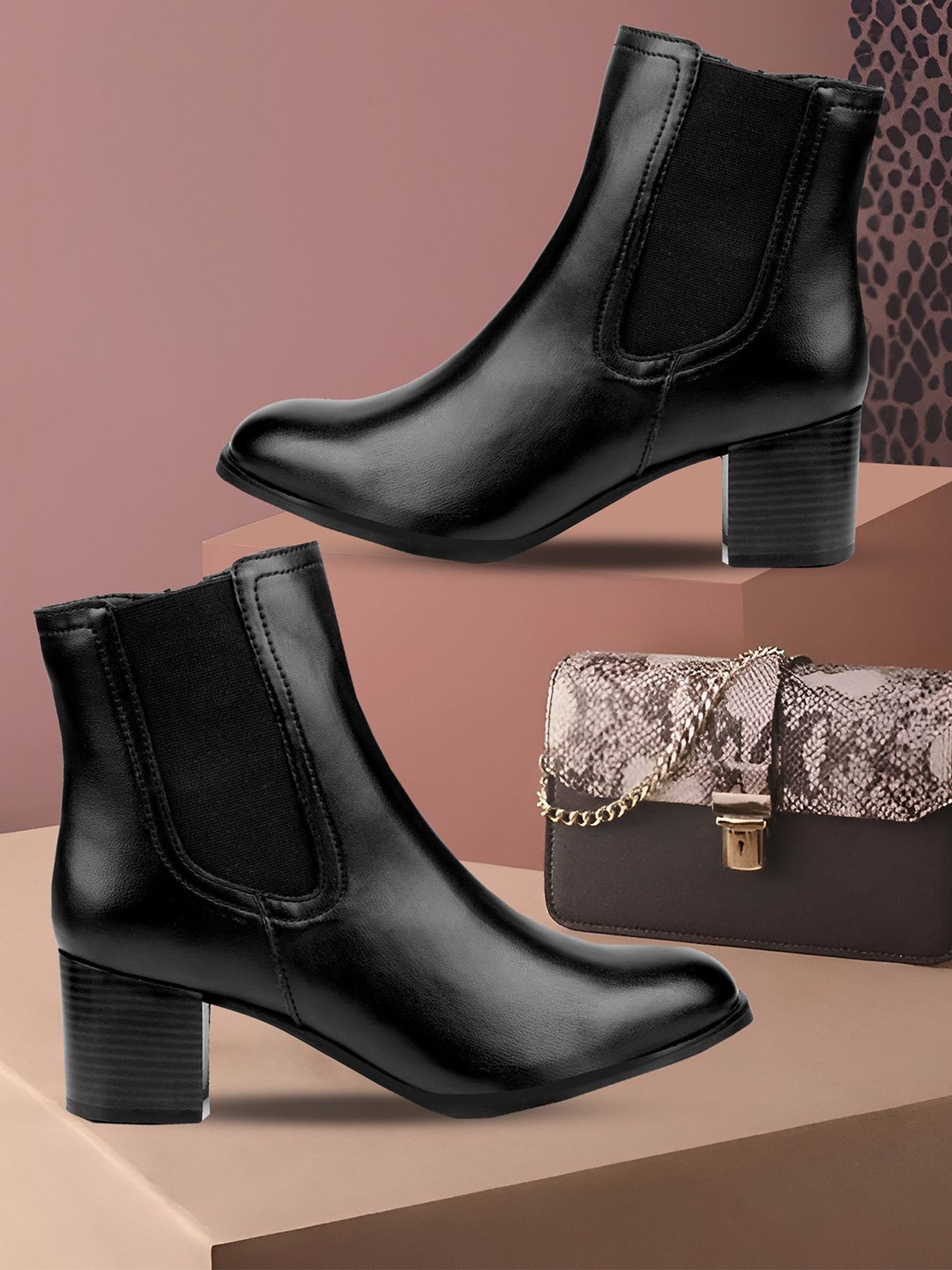 

Bxxy Women Faux Zipper High Ankle Boots and Chelsea Boot, Black