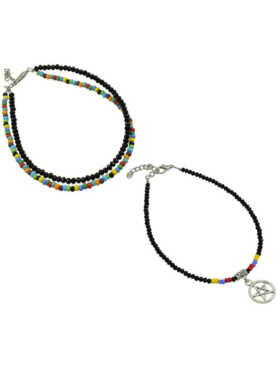 

HIGH TRENDZ Women's Pack of 2 Single Leg Anklet with Beads, Black