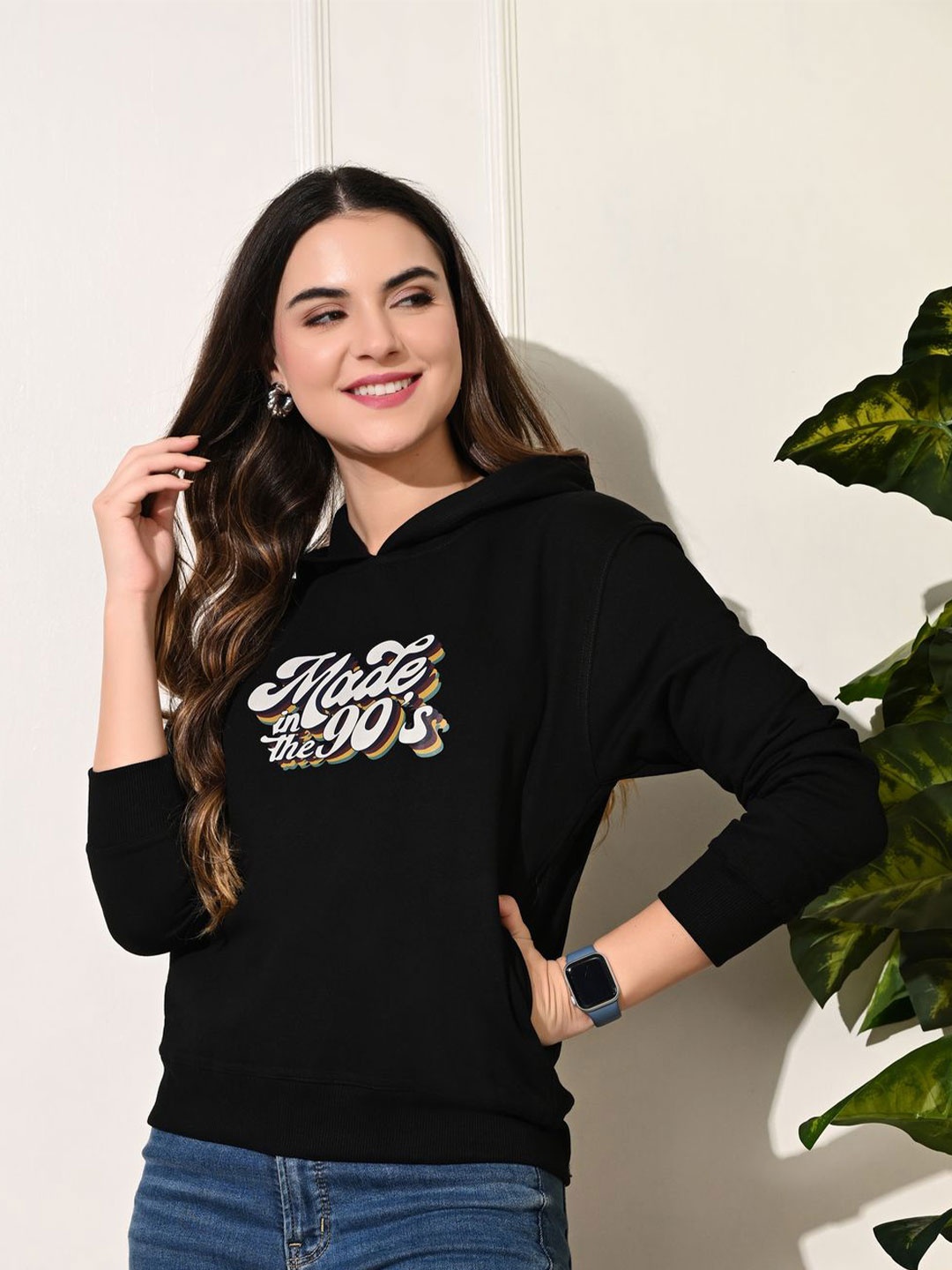 

Fabway Clothing Women Printed Fleece Hooded Sweatshirt, Black