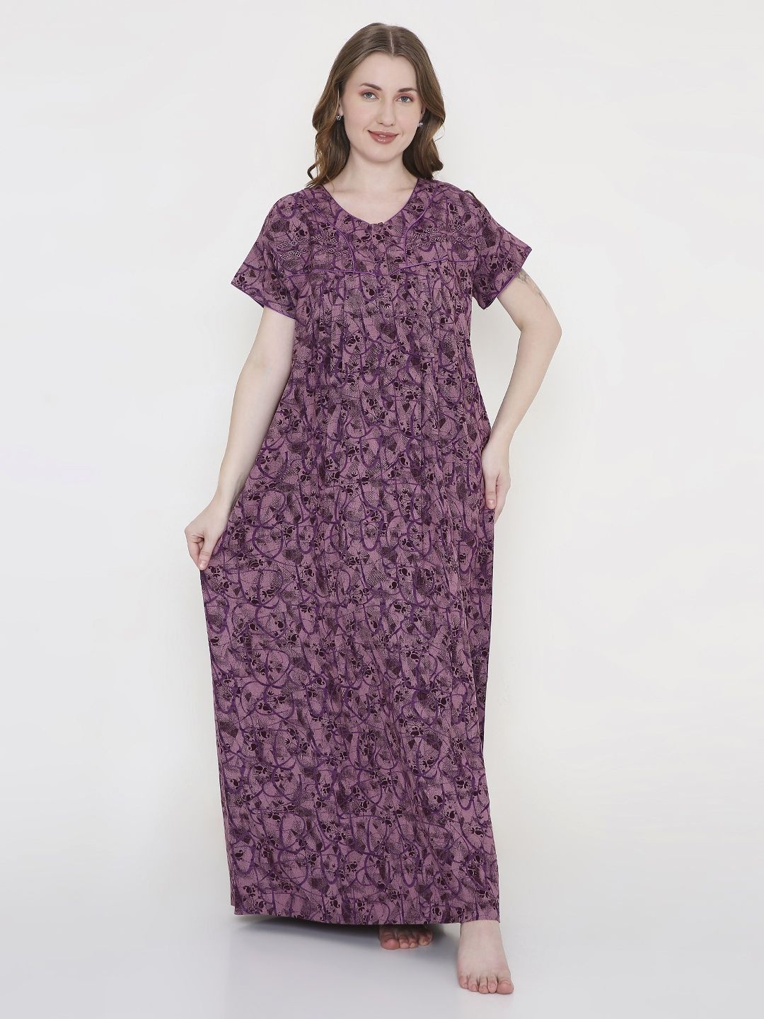 

NIGHTSPREE Printed Maxi Nightdress, Purple