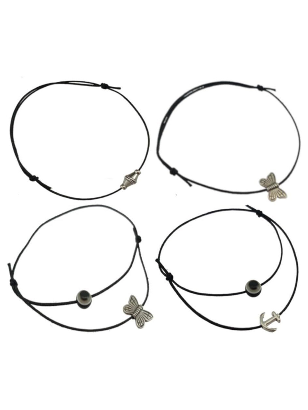 

HIGH TRENDZ Unisex Set of 4 Beaded Single Leg Anklets, Black