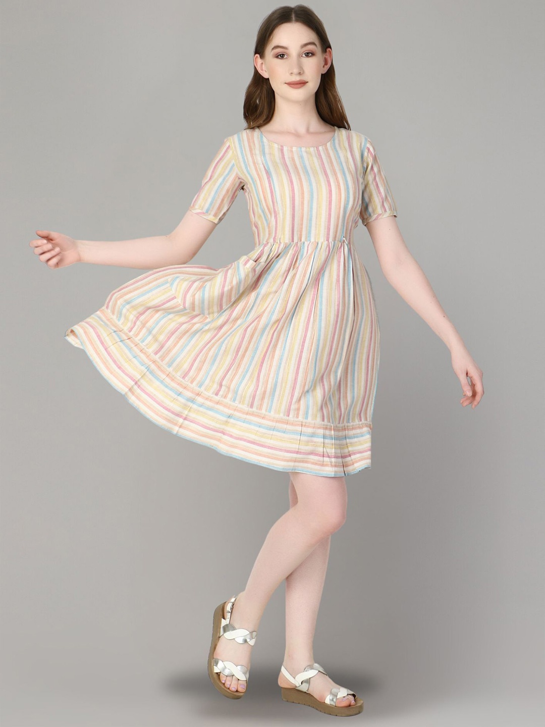 

Zuvino Striped Maternity Fit & Flare Dress, Off white