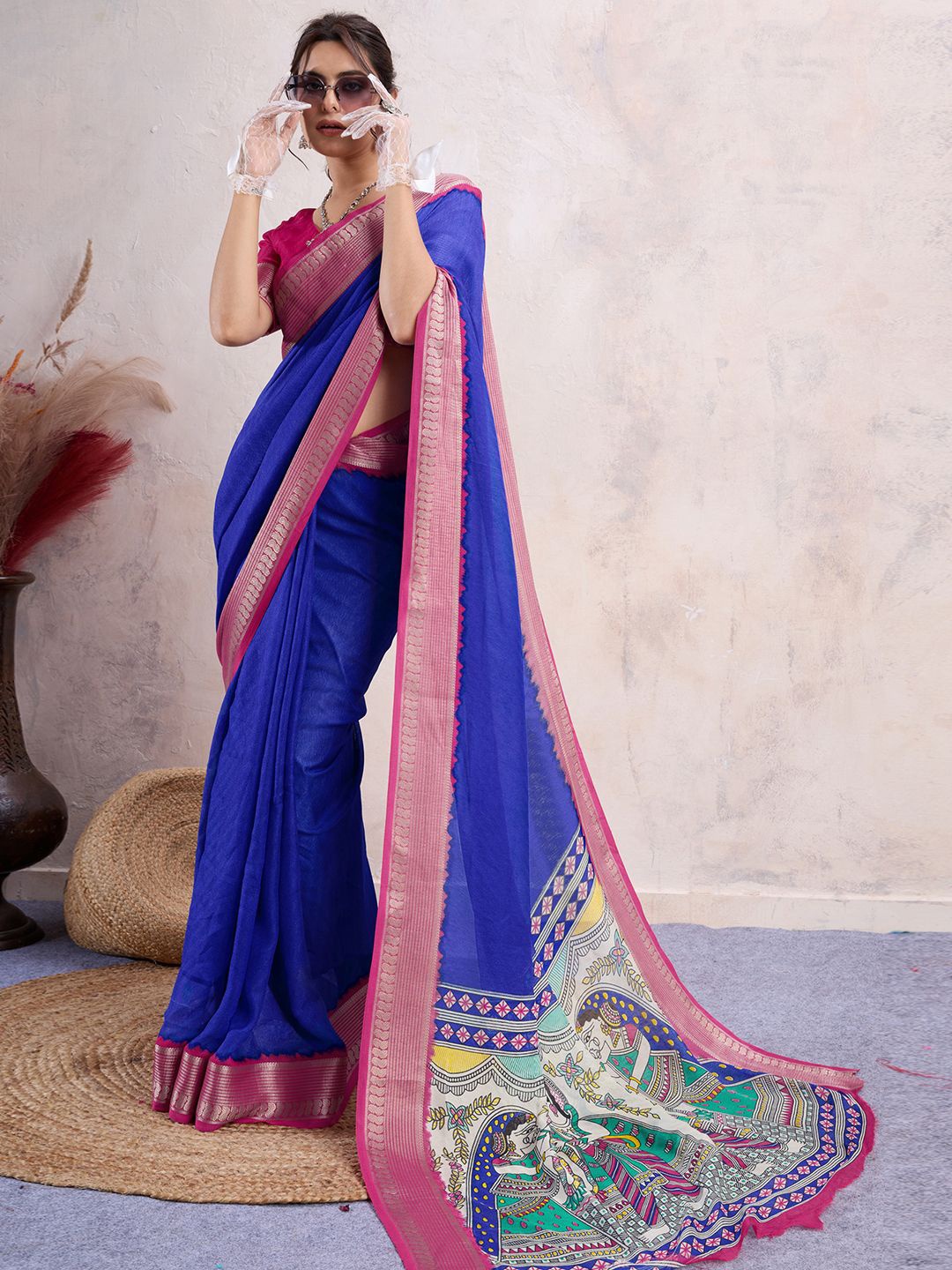 

Mitera Zari Silk Blend Saree, Blue