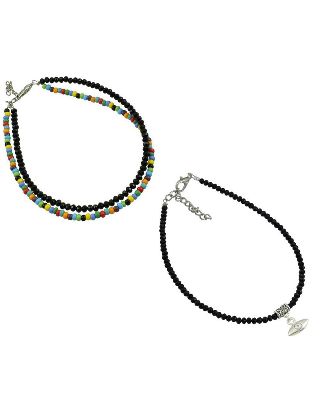 

HIGH TRENDZ Set of 2 Beaded Anklet, Black