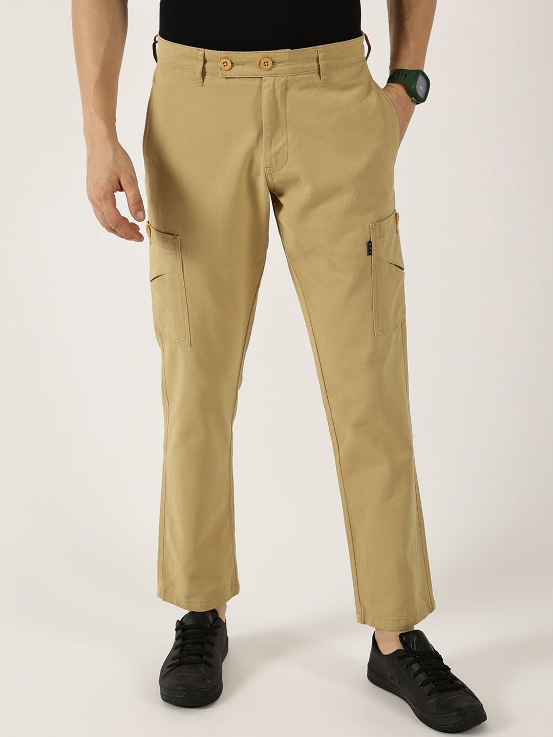 

Thomas Scott Men Pure Cotton Smart Straight Fit Easy Wash Mid-Rise Trousers, Beige