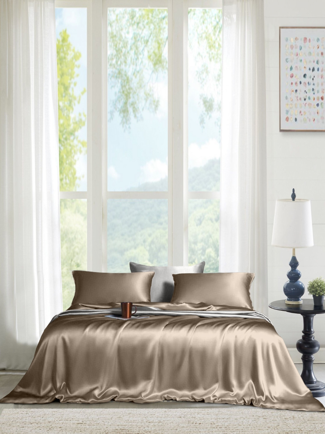 

THE LINEN COMPANY Taupe 300 TC Queen Bedsheet with 2 Pillow Covers
