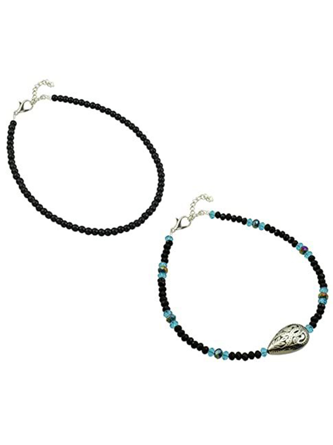 

HIGH TRENDZ Pack Of 2 Single Leg Beads Anklet, Silver