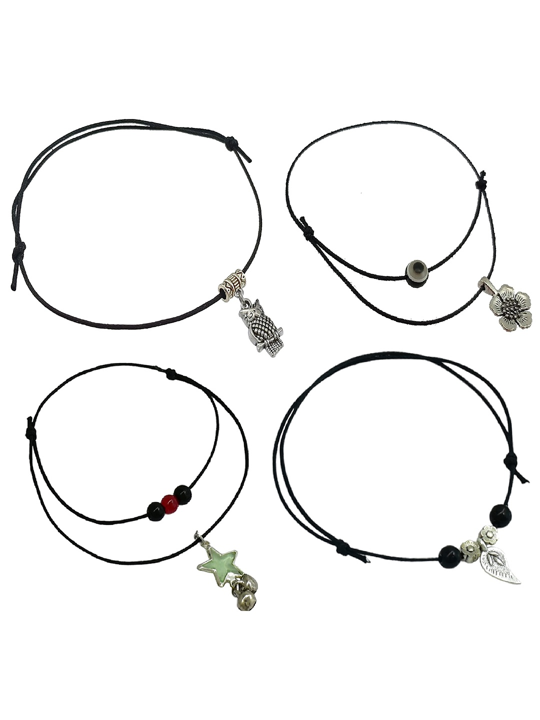 

HIGH TRENDZ Pack Of 4 Beaded Single Leg Anklets, Silver