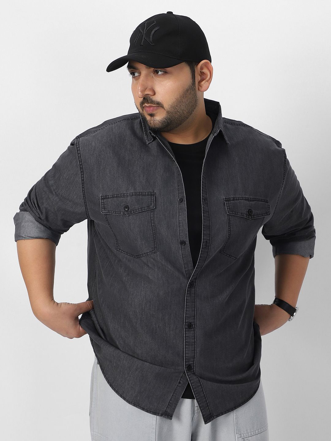 

Urbano Plus Men Full Sleeve Regular Fit Casual Denim Shirt, Grey