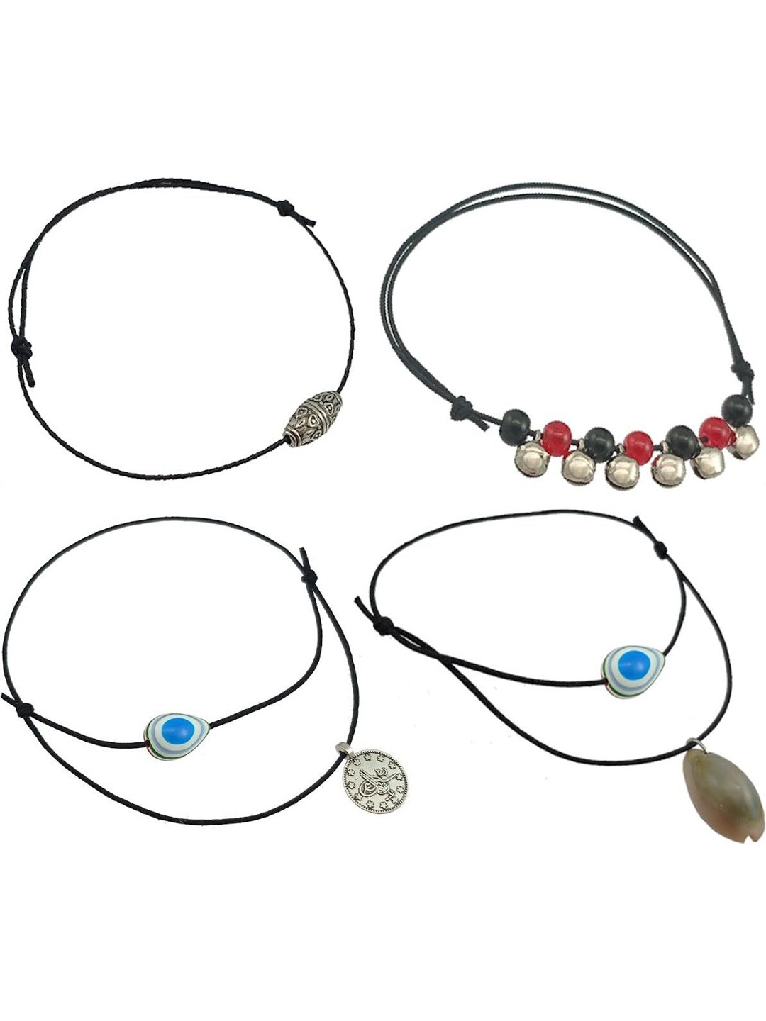 

HIGH TRENDZ Set Of 4 Oxidized Single Charms Anklet, Black