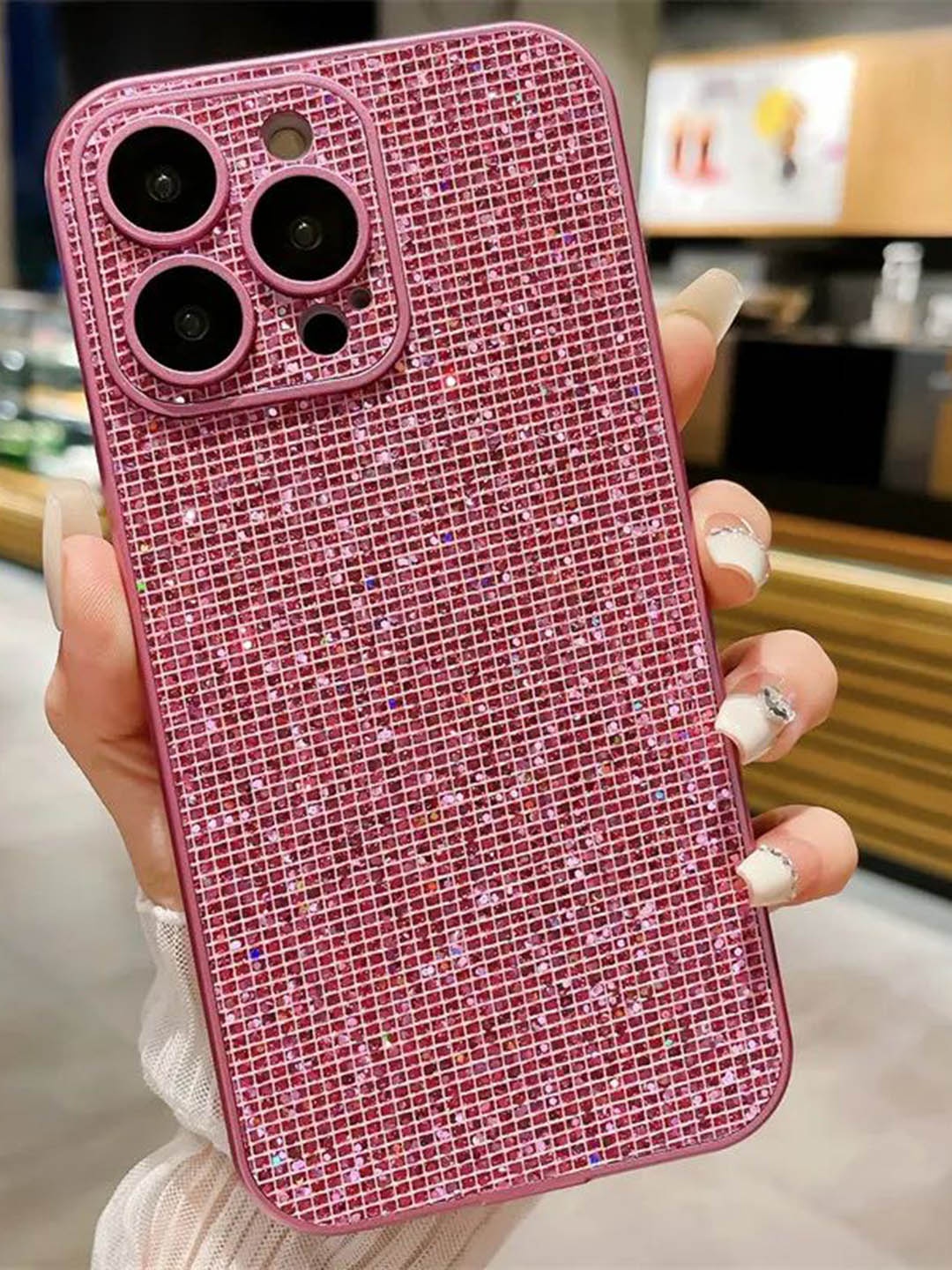 

Luxury Kase Glitter iPhone 15 Pro Back Case Mobile Accessories, Pink