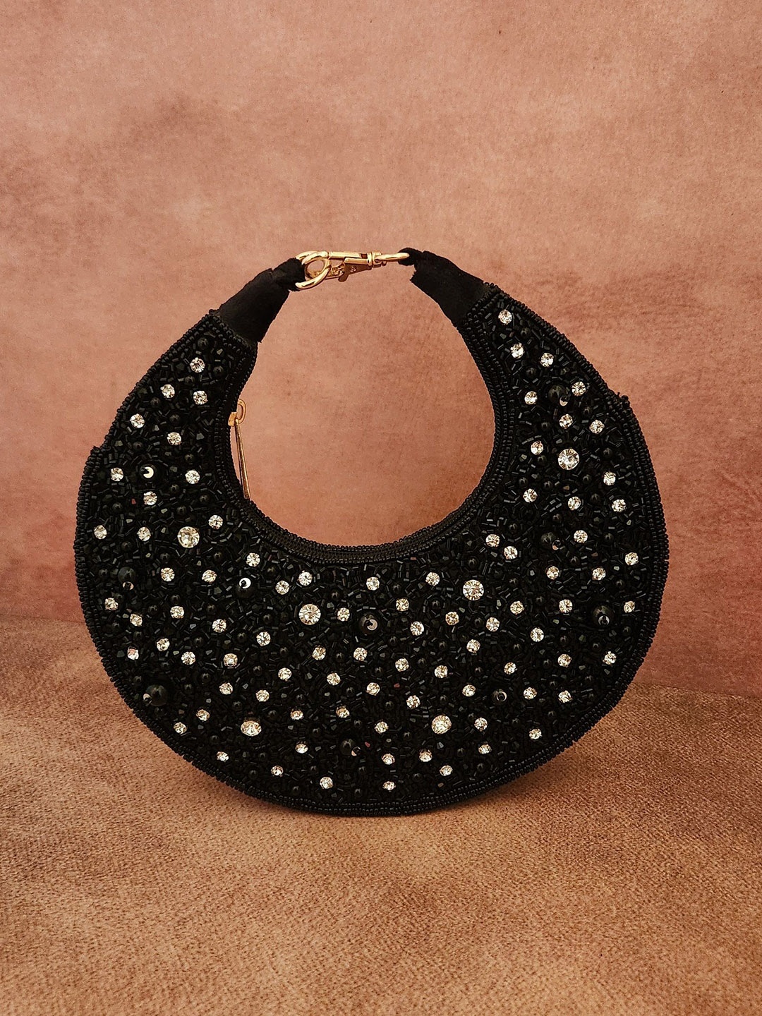 

Adwita Women Embellished Half Moon Handheld Bag, Black