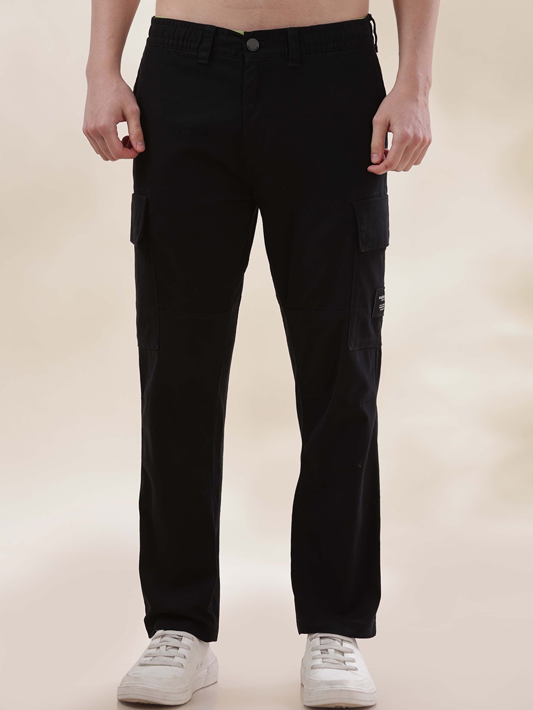 

HERE&NOW Men Slim Fit Cargos Trousers, Black