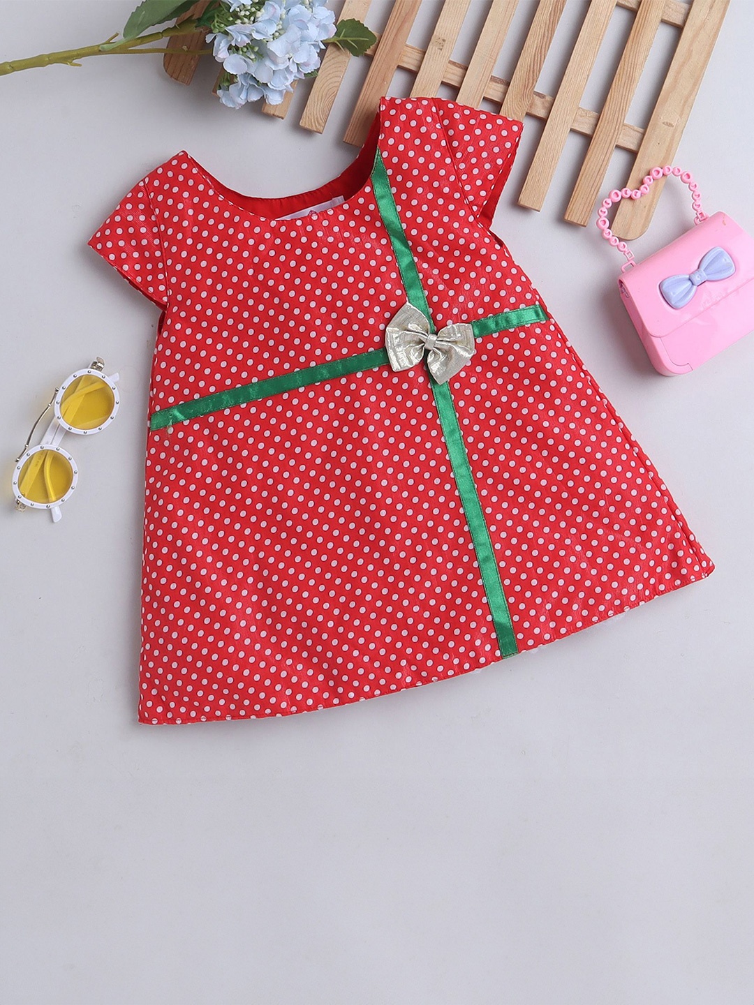 

MANY FROCKS & Polka Dot Print Satin Fit & Flare Dress, Red