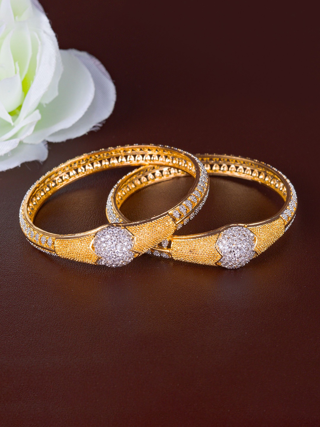 

Zevarly Set Of 2 Gold-Plated CZ Studded Bangles