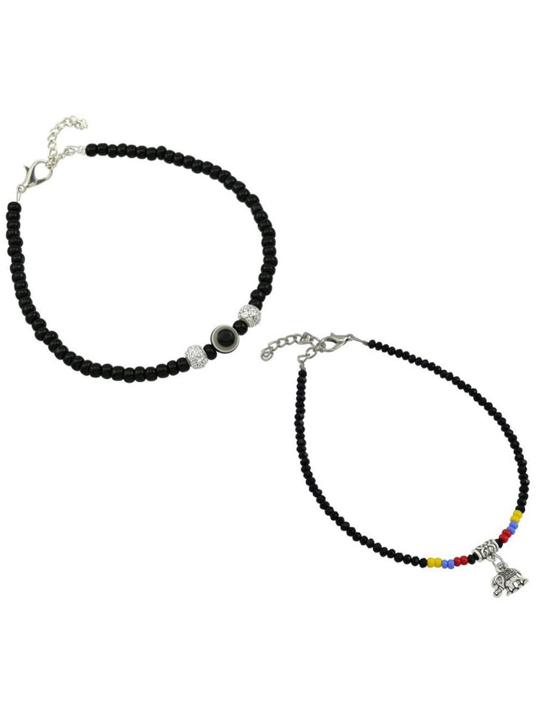 

HIGH TRENDZ Set of Two Artificial Beads Anklet, Black