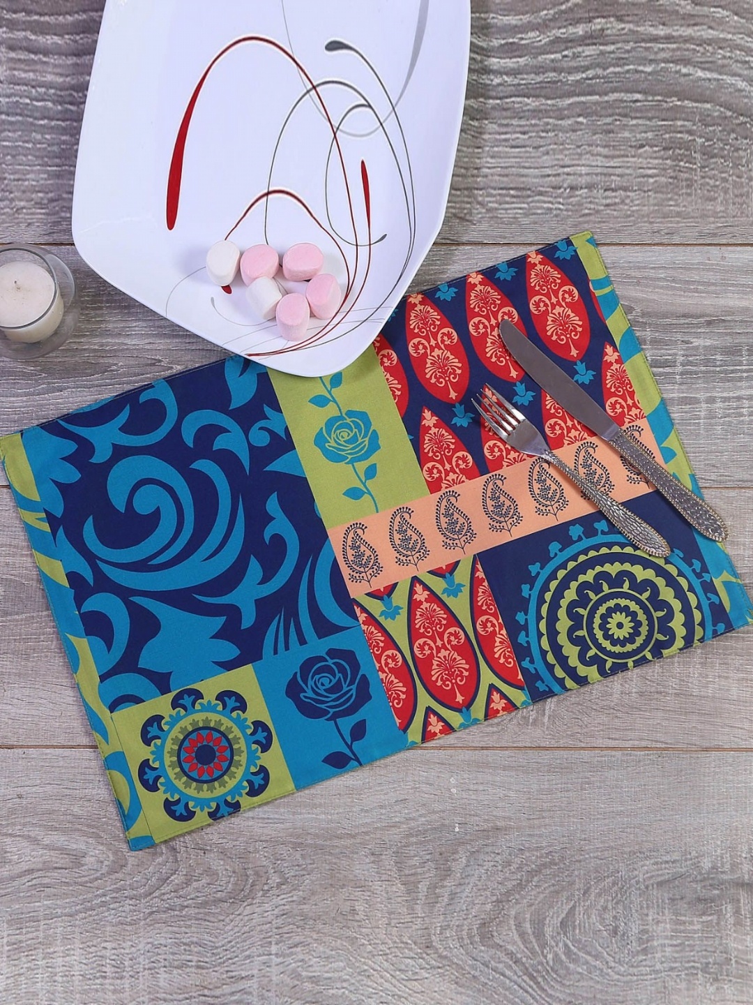 

PENTADECO Set Of 6 Blue & Green Printed Table Placemats