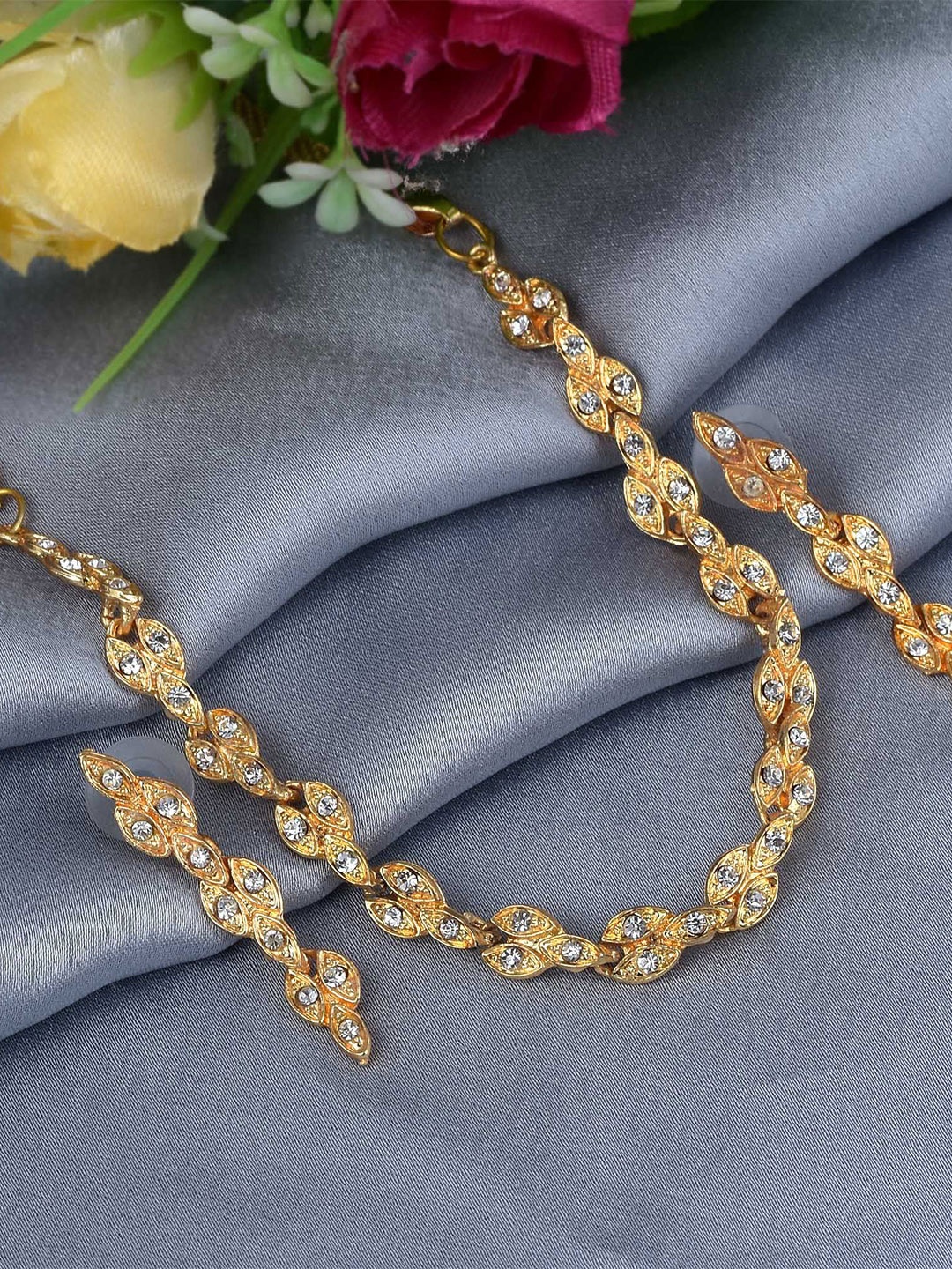 

MEMOIR Gold-Plated CZ Stone-Studded Antique Jewellery Set