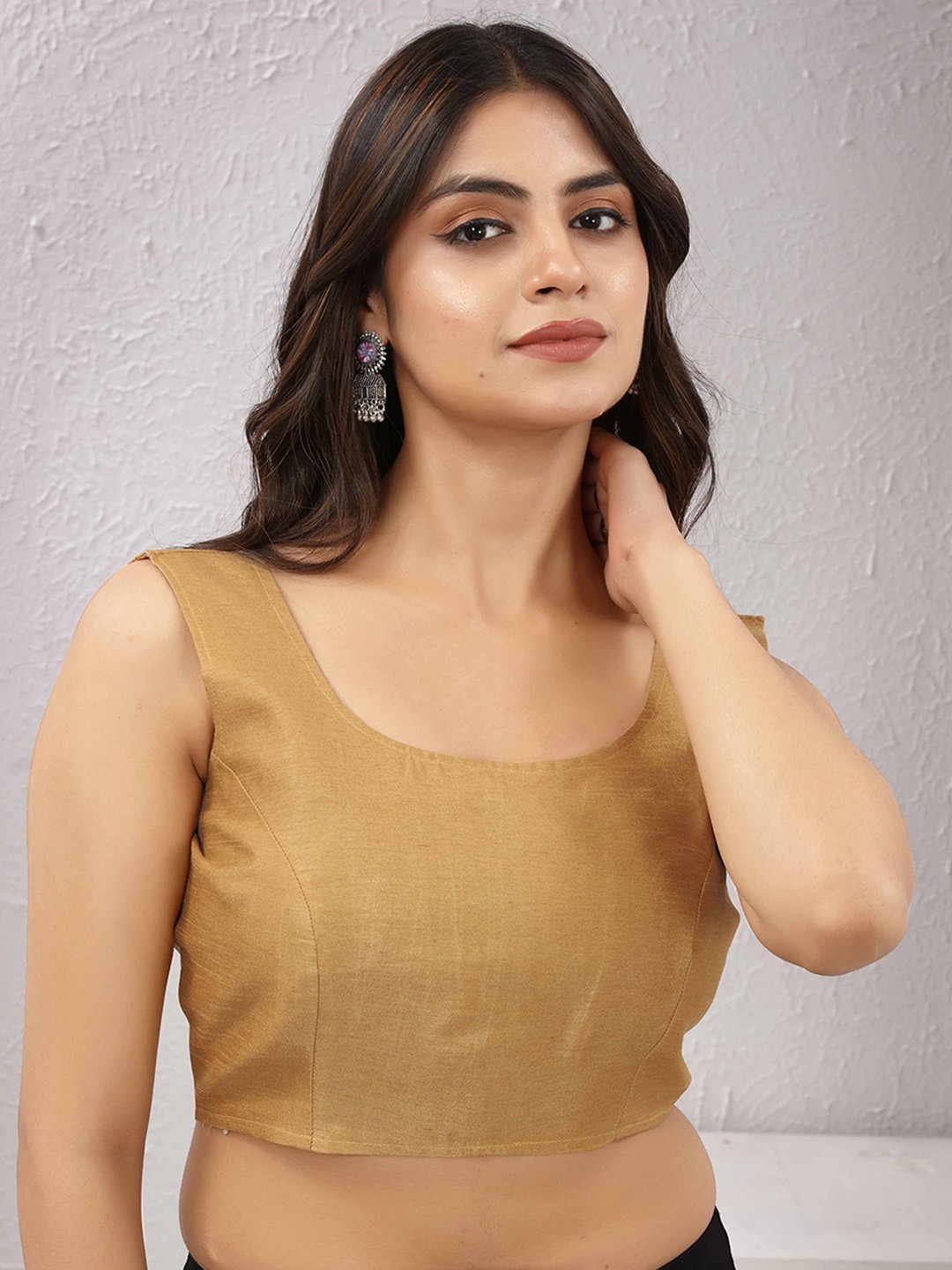 

Globon Impex Sleeveless Silk Saree Blouse, Beige