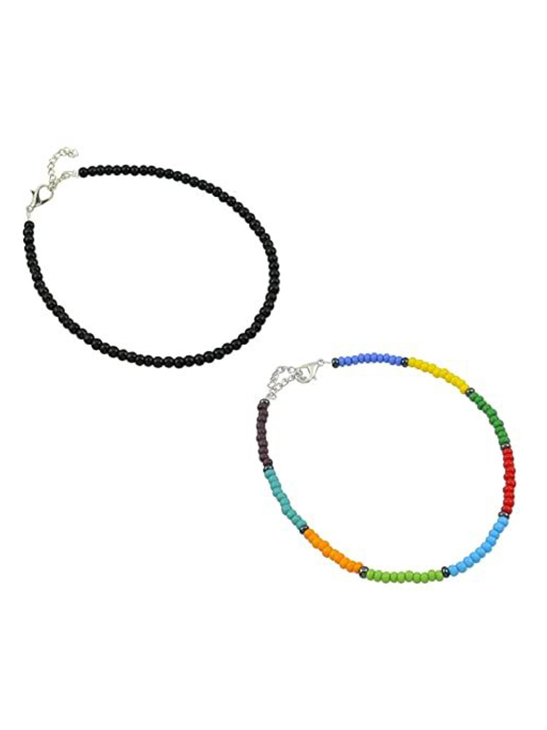 

HIGH TRENDZ Set Of 2 Beaded Anklets, Black