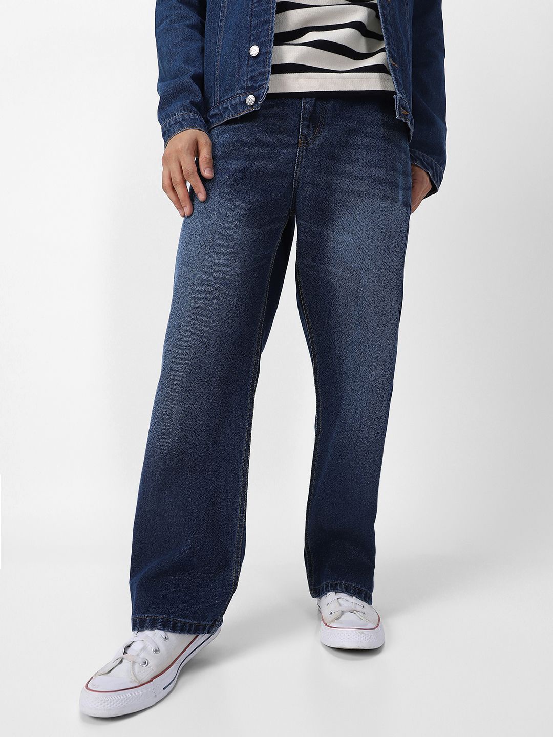 

Urbano Fashion Men Loose Relaxed Fit Heavy Fade Jeans, Blue