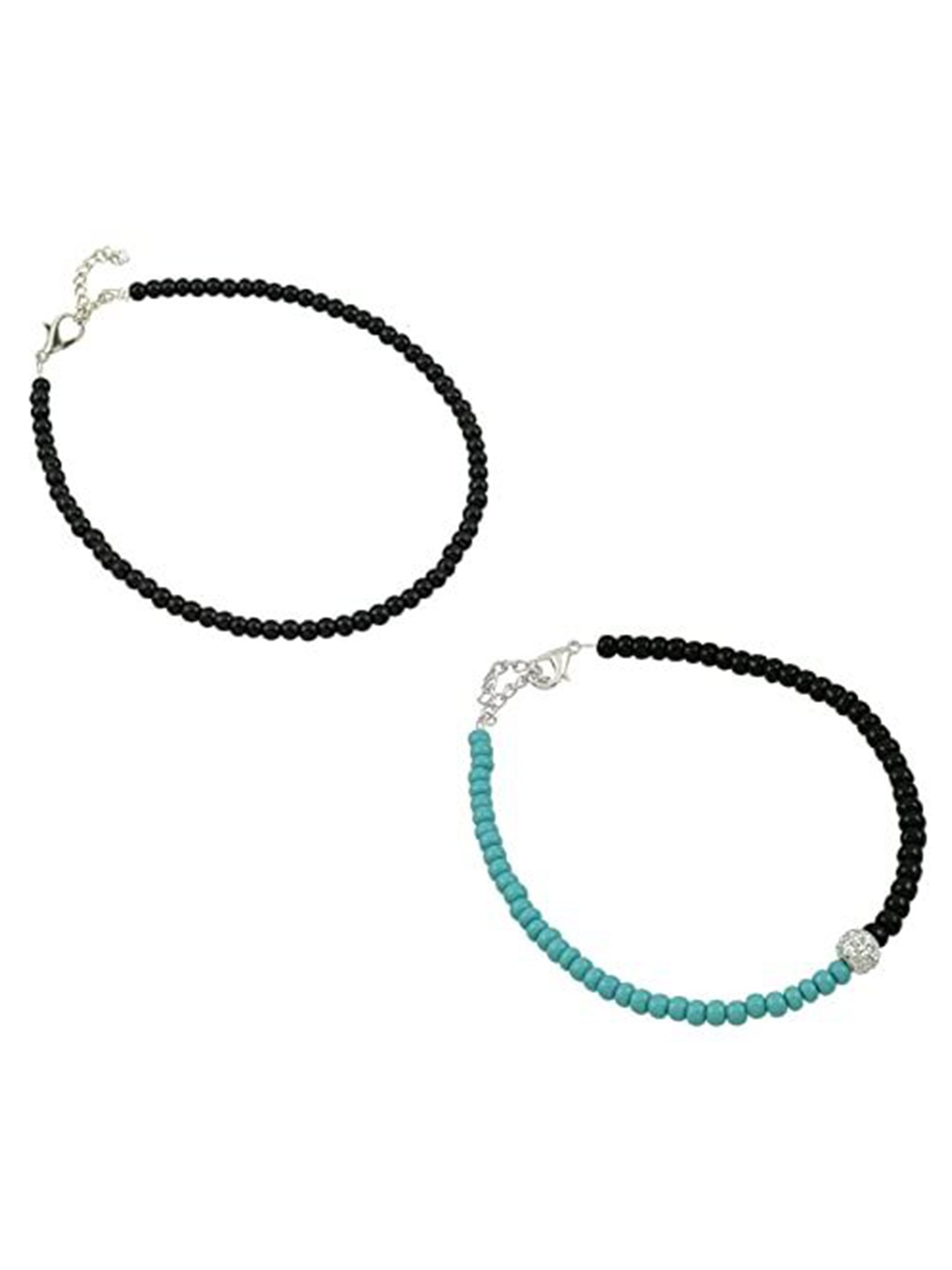 

HIGH TRENDZ Set Of 2 Single Leg Beaded Anklets, Black