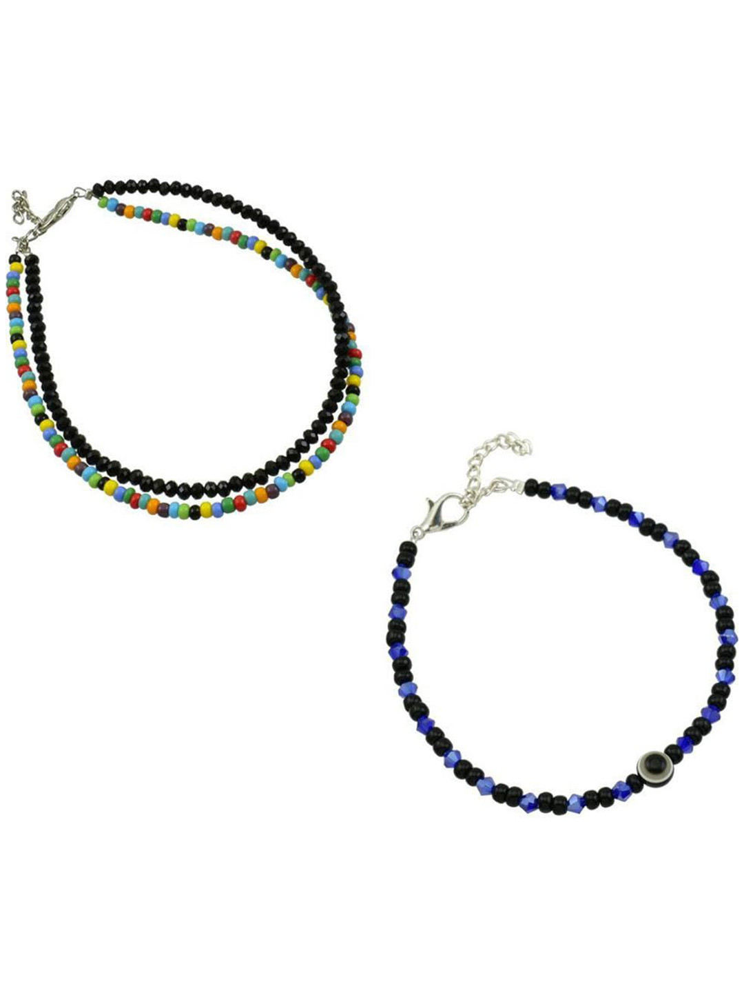 

HIGH TRENDZ Pack Of 2 Single Leg Beads Anklet, Silver