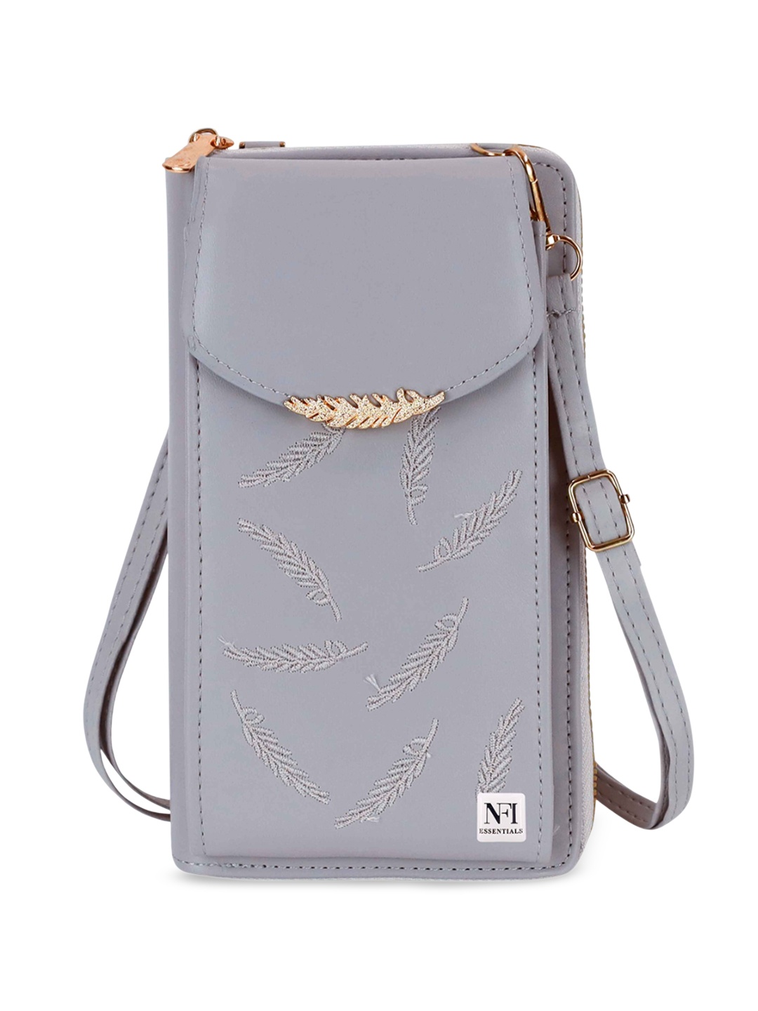 

NFI essentials Floral Textured PU Structured Sling Bag, Grey