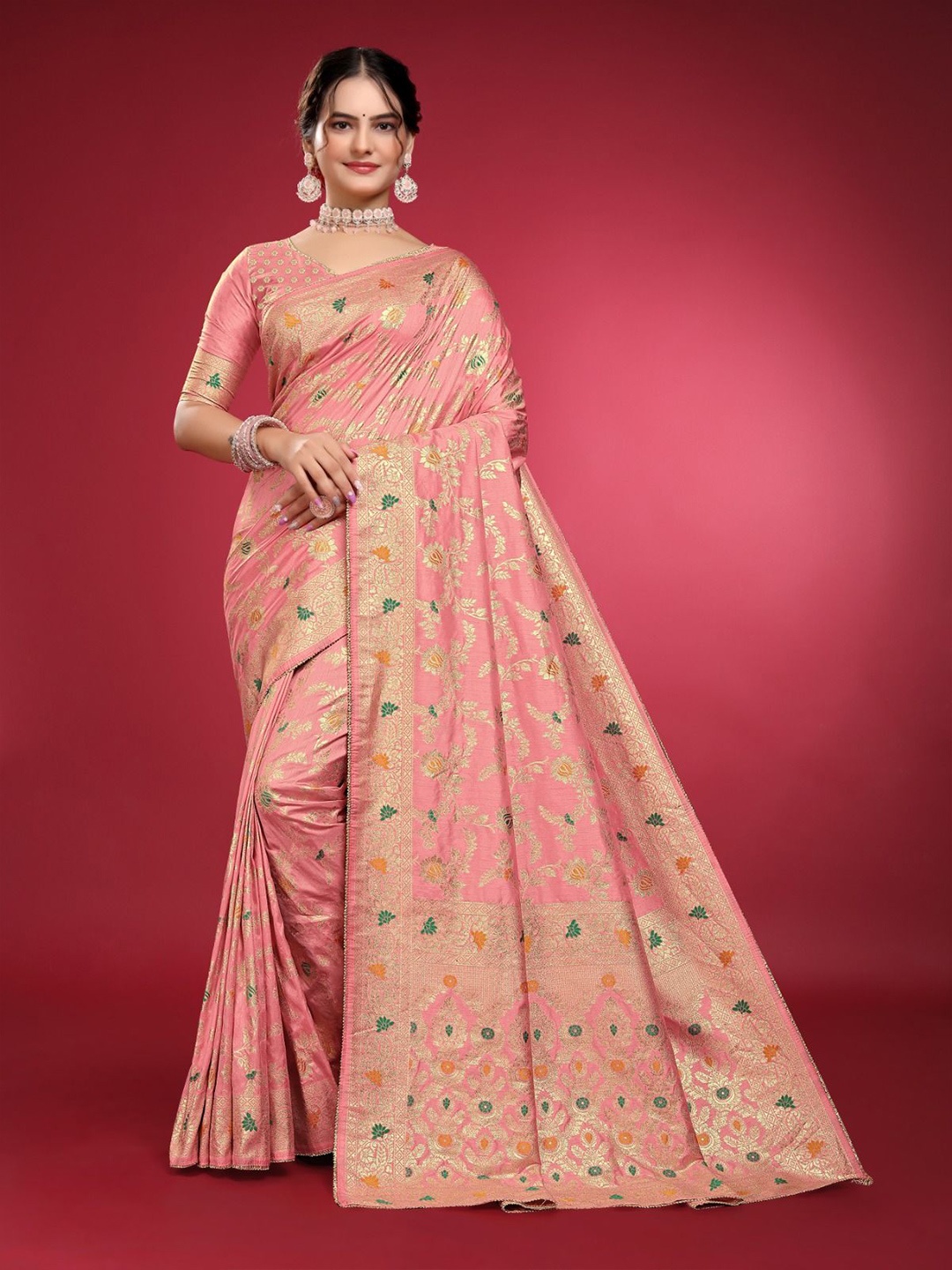 

Aagiri Woven Design Zari Banarasi Saree, Peach