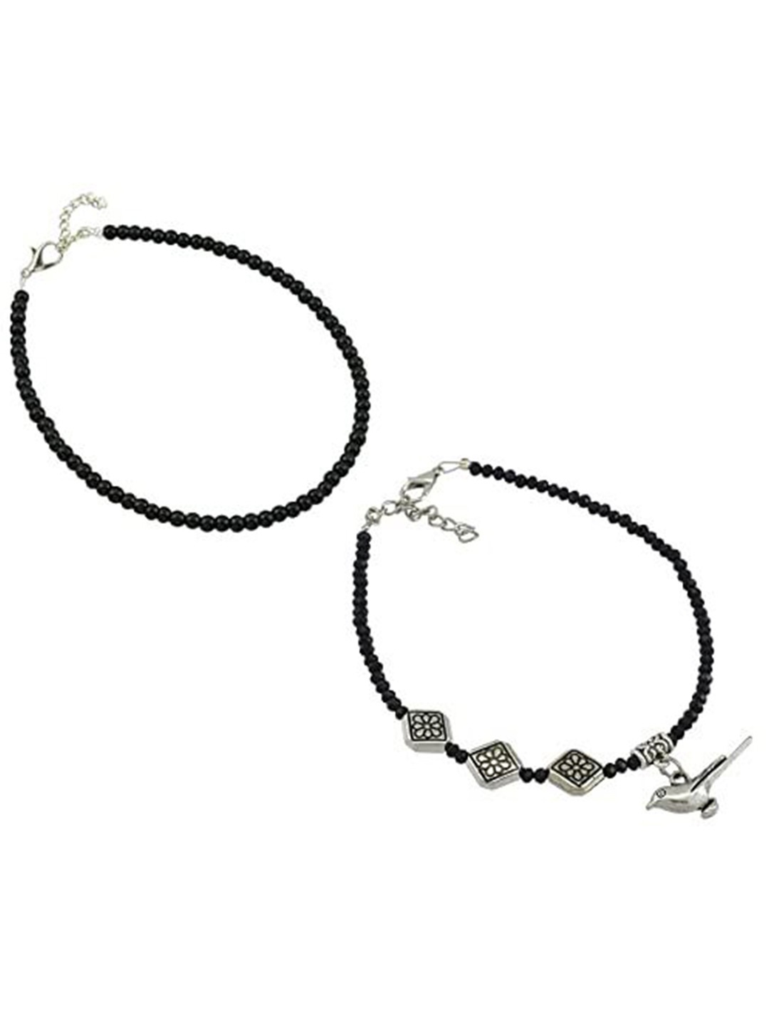 

HIGH TRENDZ Set of 2 Beaded Anklet, Black