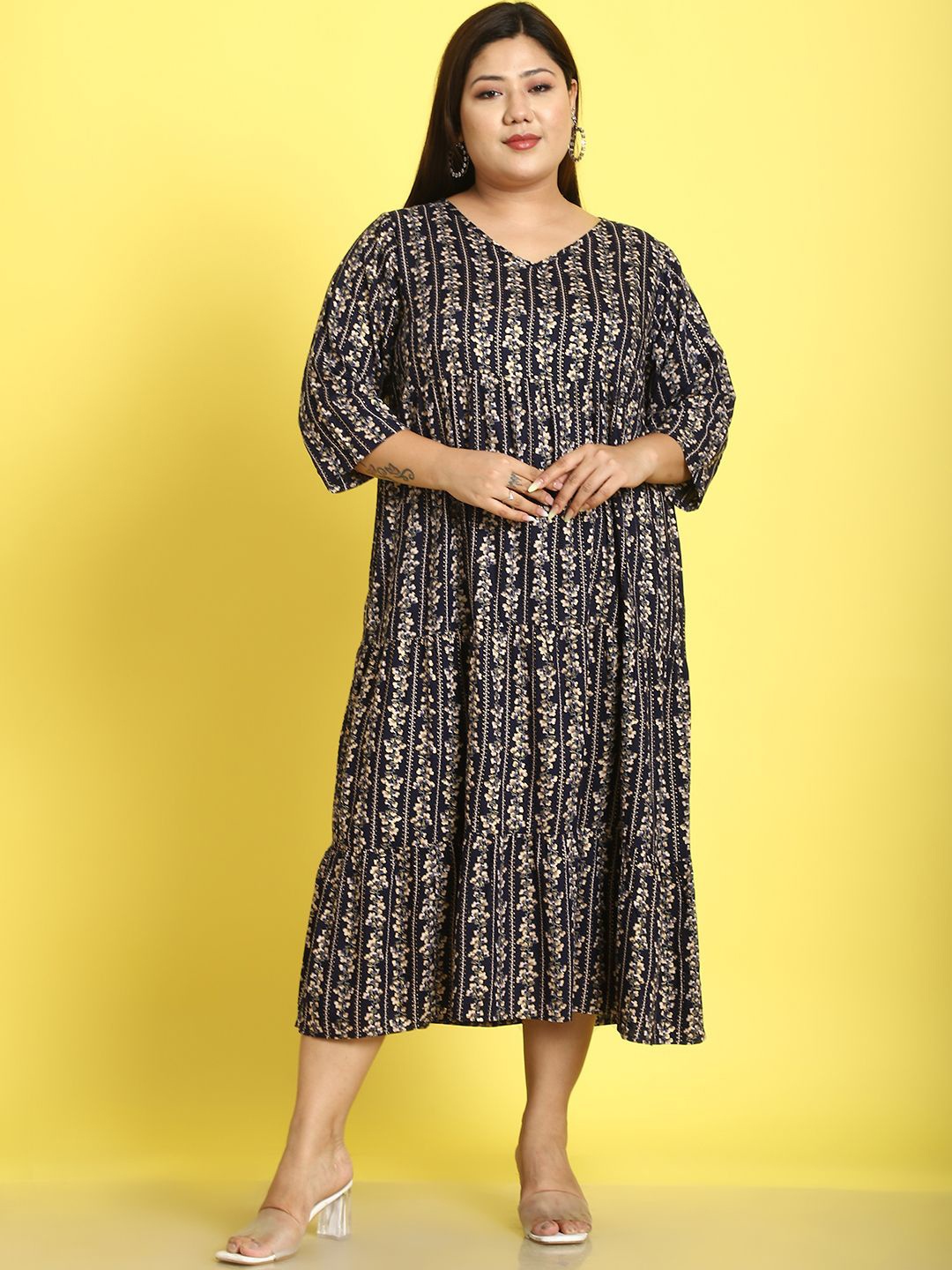 

theRebelinme Floral Print A-Line Midi Dress, Navy blue