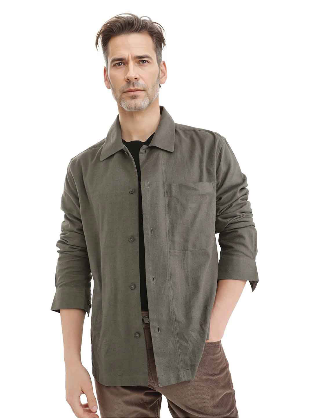 

RARE RABBIT Men Comfort Spread Collar Solid Cotton Casual Shirt, Grey