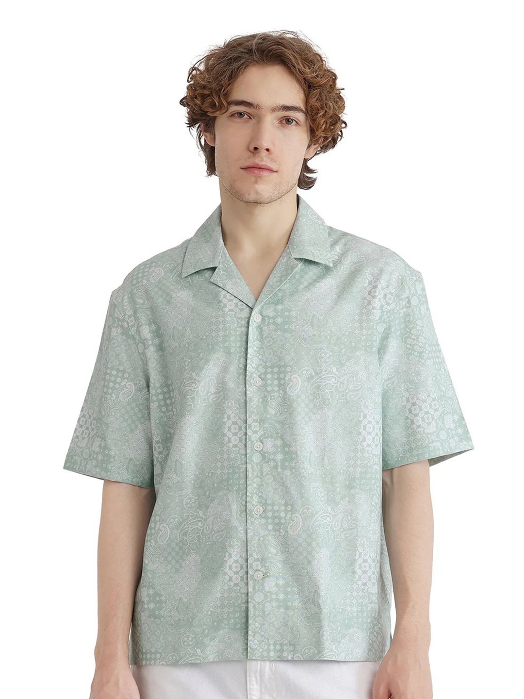 

RARE RABBIT Men Comfort Fit Ethnic Motifs Printed Cotton Casual Shirt, Green