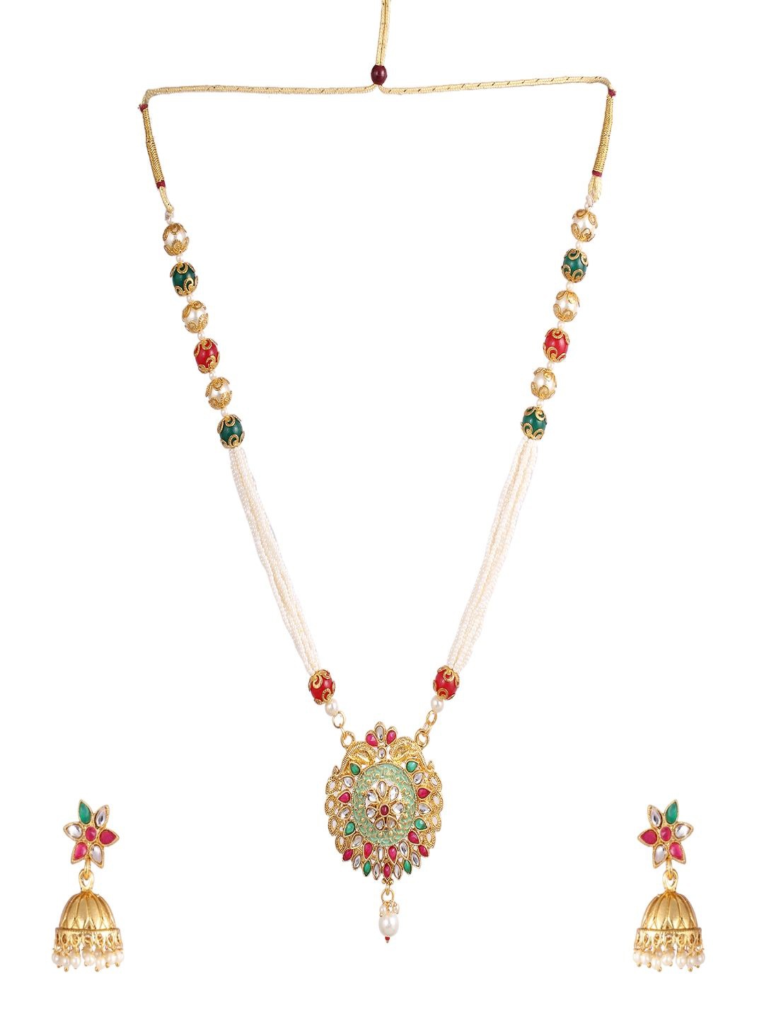 

Divisha Gold-Plated Kundan-Studded & Beaded Jewellery Set