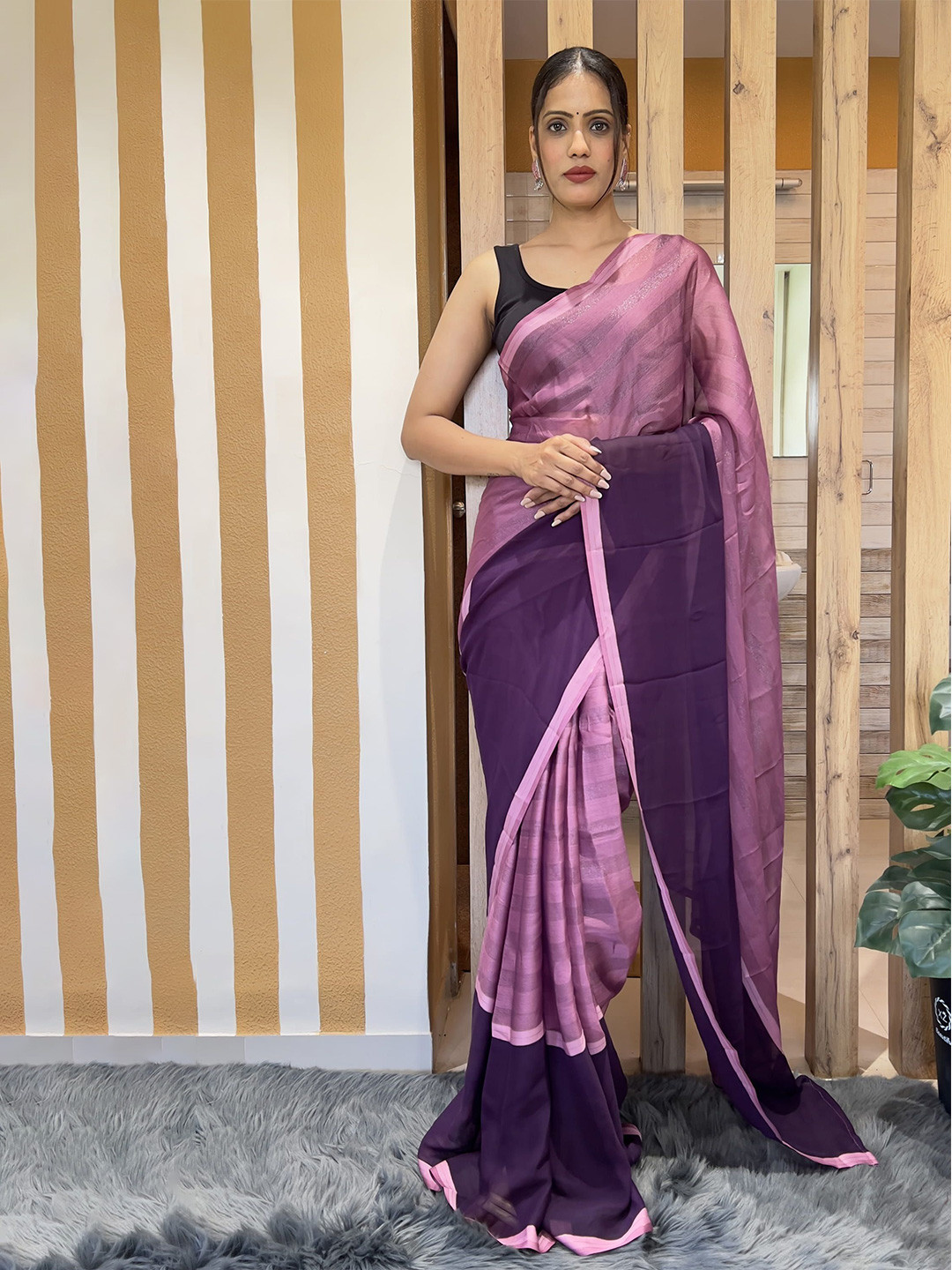 

KAYOMMI Pure Chiffon Ready to Wear Saree, Purple