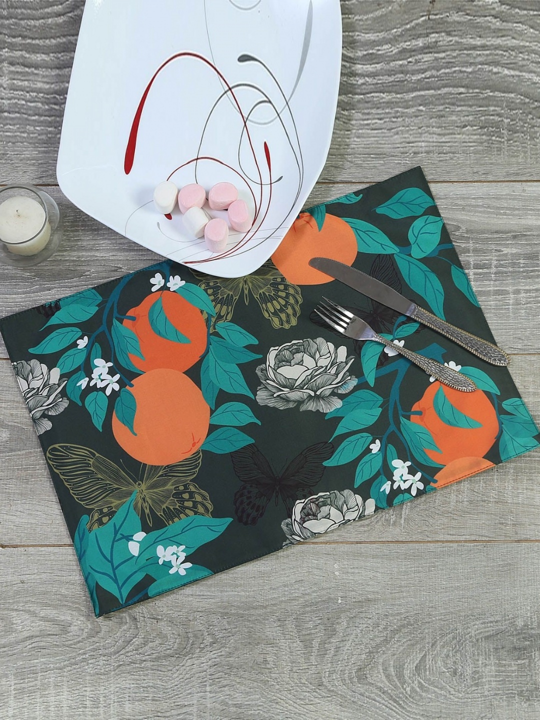 

PENTADECO Set Of 6 Black & Orange Printed Table Placemats