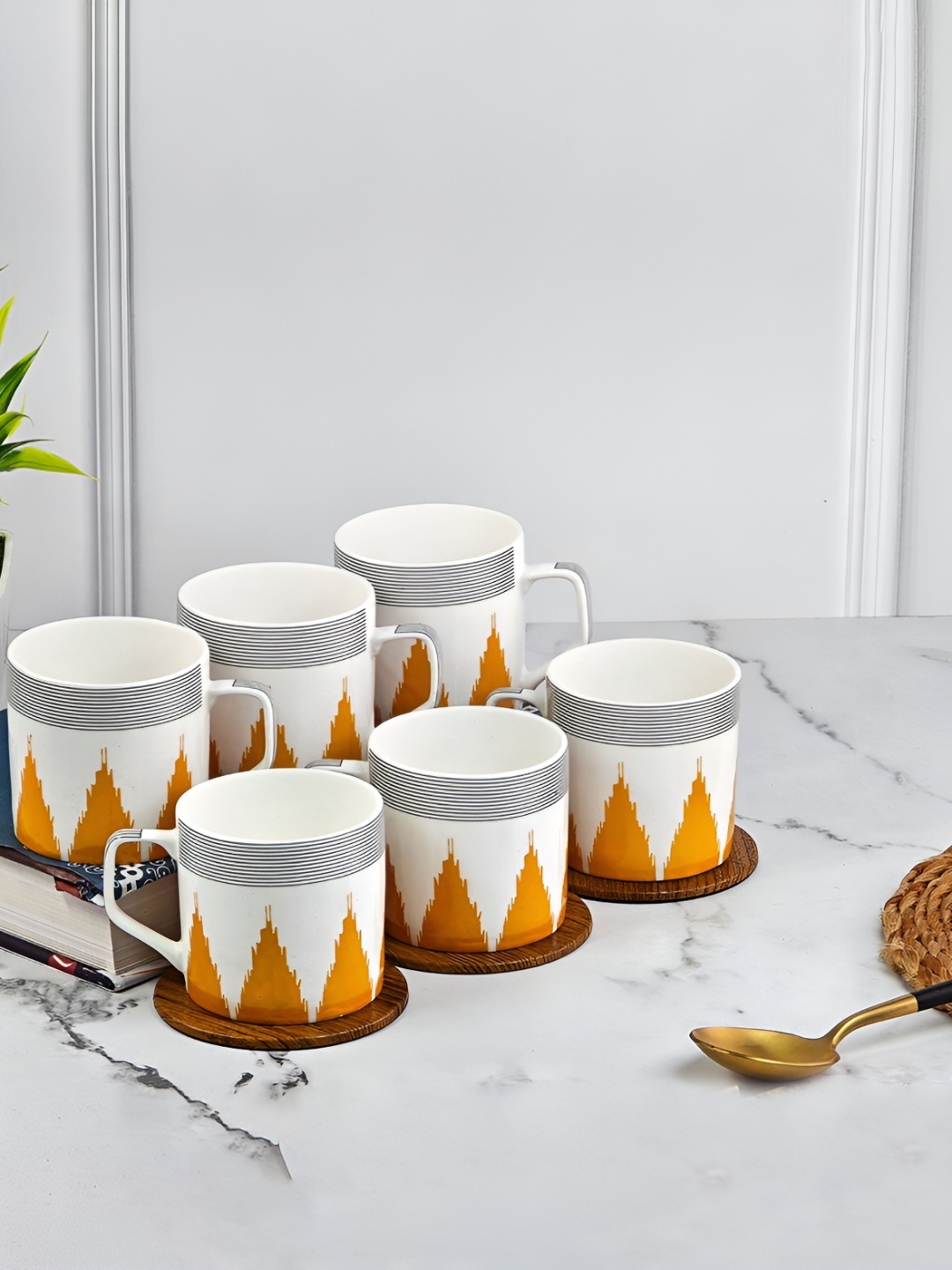 

UPC Set of 6 Printed Premium Lightweight Fine Bone China Ceramic Tea/Coffee Cups, White