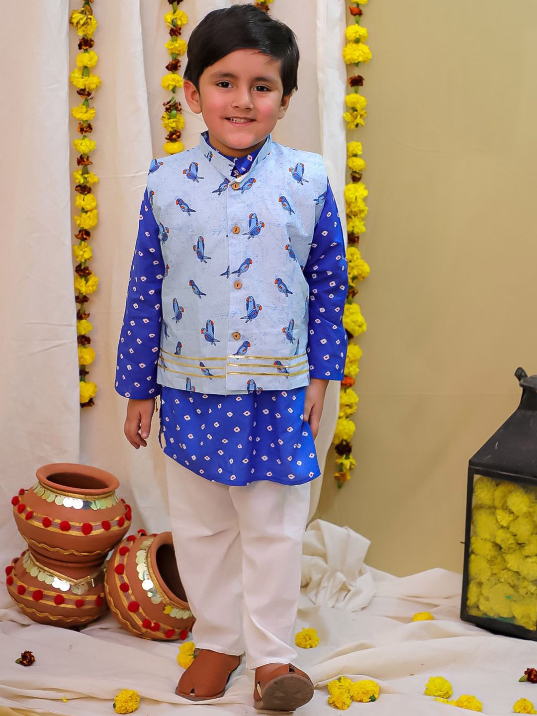 

KID1 Boys Bandhani Printed Regular Pure Cotton Kurta with Pyjamas, Blue