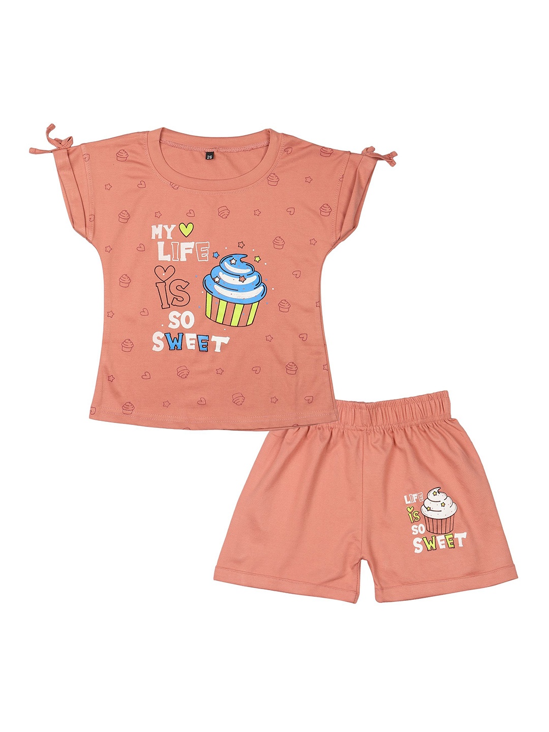 

Arshia Fashions Girls Printed Top with Shorts, Peach