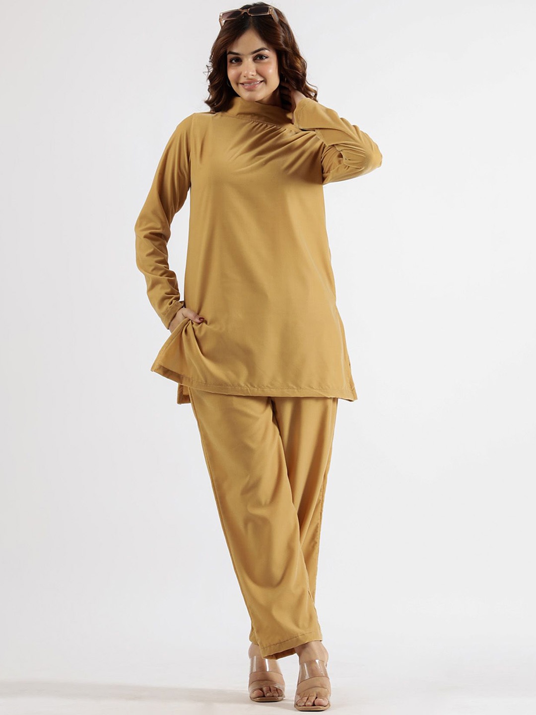 

FLAVIA CREATION High Neck Tunic With Trouser Co-Ords, Mustard