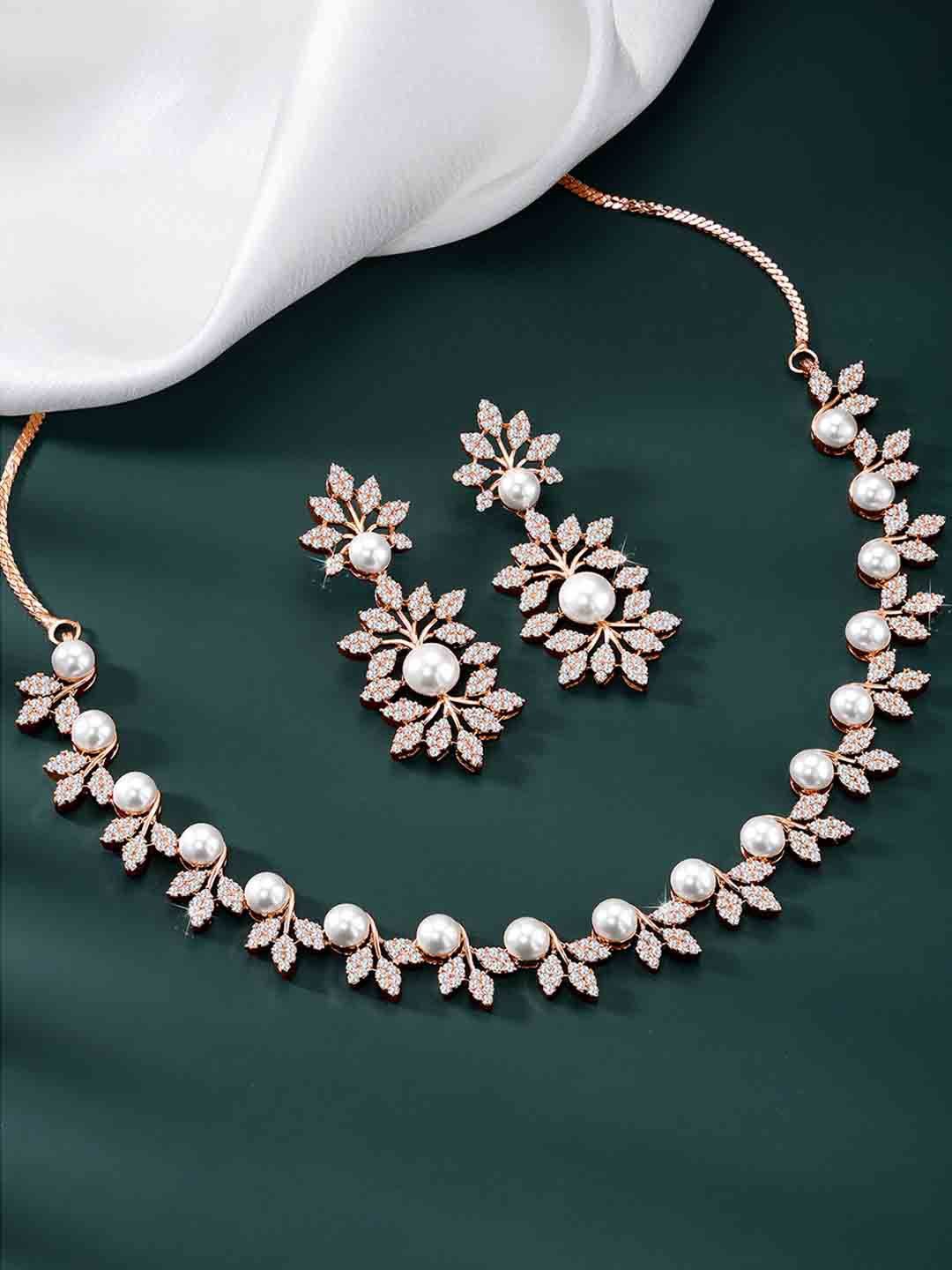 

Peora Rose Gold-Plated CZ-Studded & Beaded Jewellery Set