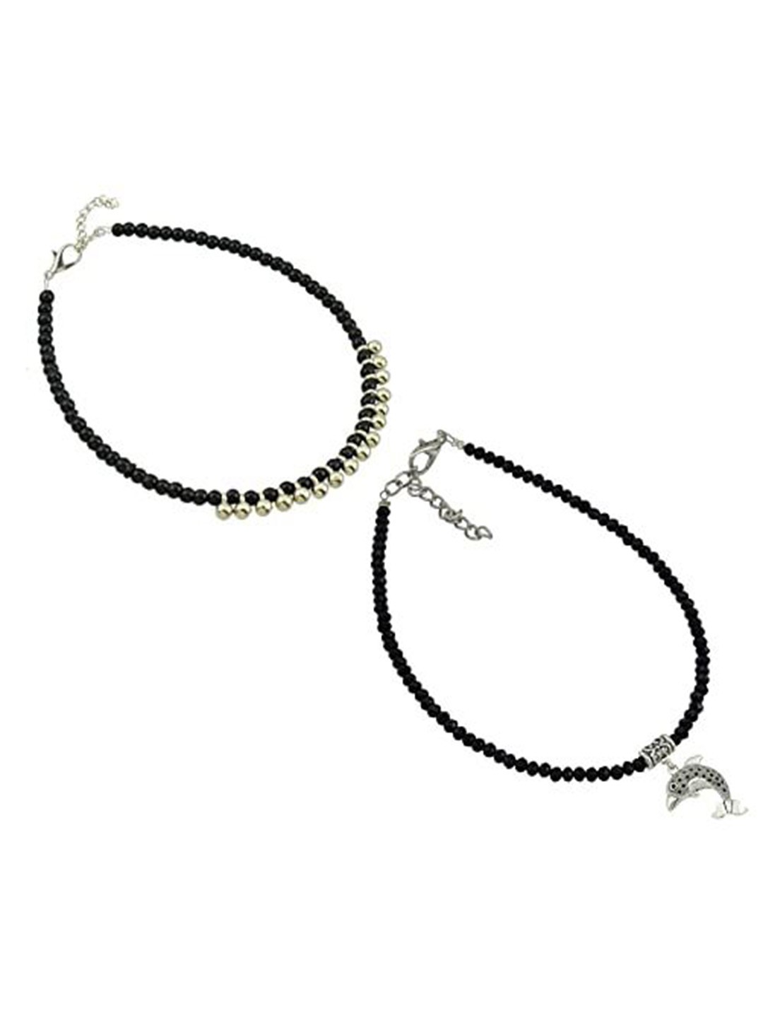 

High Trendz Pack of 2 Alloy Single Leg Beads Anklet, Black